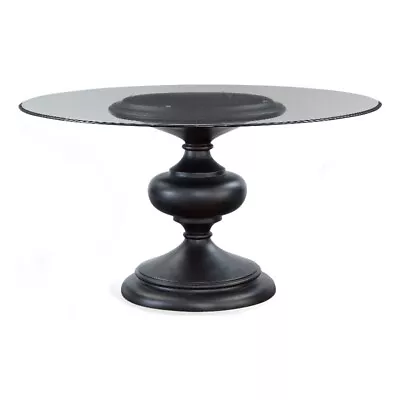 Pemberly Row Modern 54  Round Glass Top Dining Table In Black Wood • $860.25