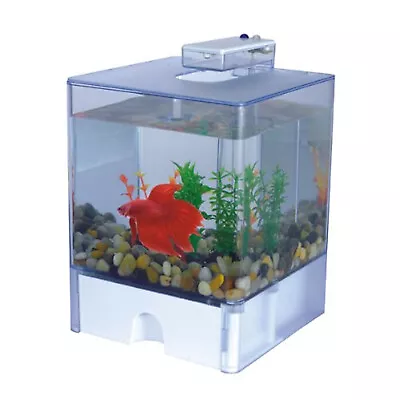 Portable Desktop Deco 3L Aquarium Fish Tank Betta Cube Bowl W/LED Light & Gravel • $29.99