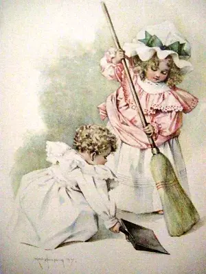 Darling 1897 Book Plate Of Print By  Maud Humphrey  Titled   House Cleaning  * • $47