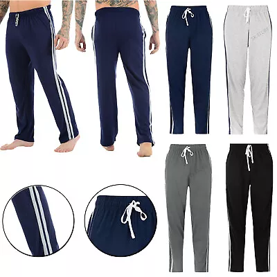 New Mens Jersey Striped Joggers Tracksuit Jogging Bottoms Gym Casual Sweatpants • £8.50