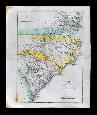1834 Revolutionary War Map Virginia North South Carolina Charleston York Georgia • $180
