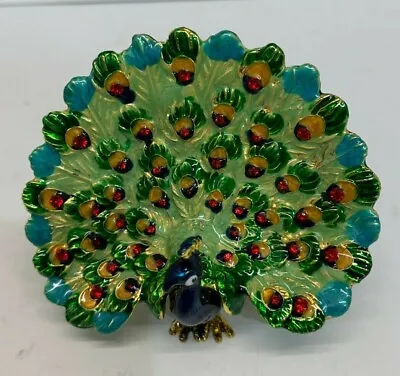 MINIATURE 3  METAL PEACOCK BIRD With Box That OPENS UP New • $17.99