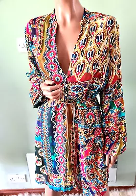 Zara XL WORN ONCE Multicolour Bright Kaftan Style Dress Long Sleeve • £19.99