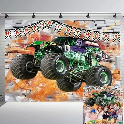 Monster Jam Truck Theme Backdrop Background Birthday Party Supplies Banner 7*5FT • $28