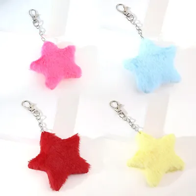 Cute Fluffy Star Keyring Keychain Bag Charm Pendant Plush Key Ring Chain Gift • $2.56