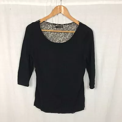 Maurices Women's Mixed Fabric 3/4 Sleeve Shirt Leopard Print Back Scoop Neck XS • $0.99