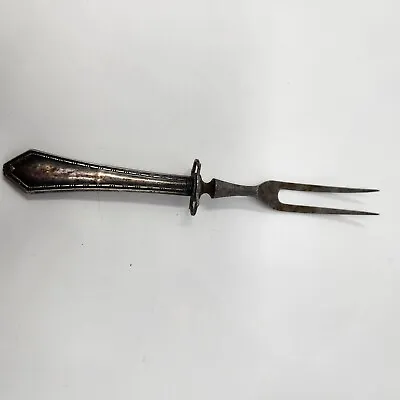 Vtg. Sterling Handle Steel Prongs Unknown Pattern Meat Carving Fork W/Guard • $28.49