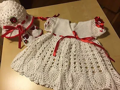 £30 • Buy Stunning Hand Made Hand Knitted/ Crocheted Baby Girl Dress Set 0-12 Months