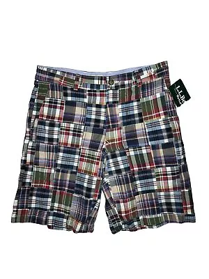 LL BEAN Madras Plaid Shorts Mens Size 34W Patchwork Summer Vacation Preppy Adult • $24.99