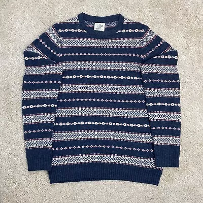 Fair Isle Mens Small Lambswool Knit Jumper Sweater Nordic Icelandic Pattern Wool • £29.99