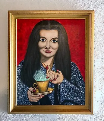 Original Morticia Addams Carolyn Jones Eyes Follow  Framed Oil Painting Portrait • $400
