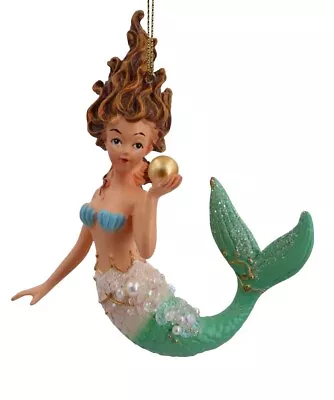 December Diamonds Green Tail Mermaid W/ Pearl 4  Christmas Ornament • $19.95