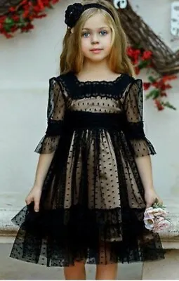 Think Pink Bows Ainhoa Black Lace Sz 8 Girls Special Occasion Party Dress • $16.88
