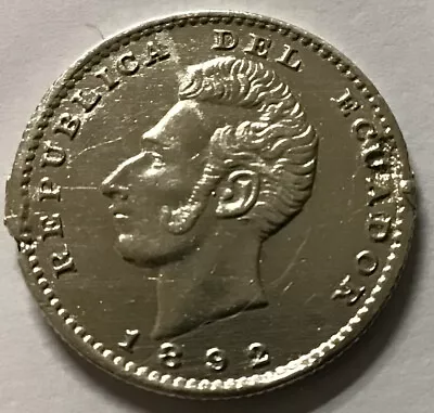 1892 Ecuador 2 Decimos KM51.3. Silver Damaged • $14