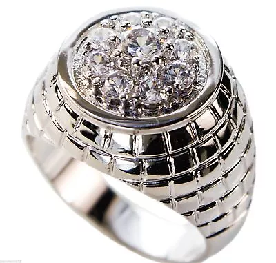 2.45 Carat 9 Stone Cluster 18k White Gold Overlay Mens Ring Size 12 • $19.36