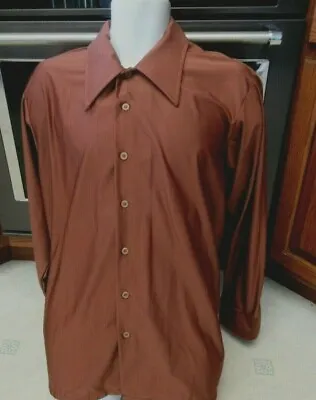 1970's Vintage Kmart Nylon Disco Leisure Shirt Chocolate Brown Men's XL • $76.91