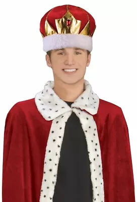 King's Crown Adult Mens Costume Hat Red Fancy Dress Jeweled Royal Kings Party • $2