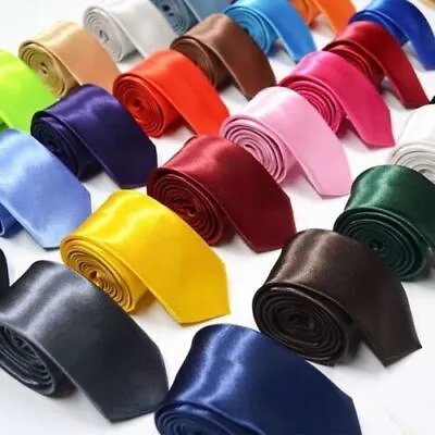 Men's Ties UK Plain Ties Satin Solid Colour Slim Skinny Smart Party Wedding Thin • £2.75