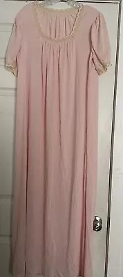 Vintage Vanity Fair M Nightgown Long Gown Pink Lace Trim Nylon Short Sleeve USA • $30