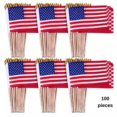 100 Packs Of Small American Flags On Sticks 8 X 12 Inches Mini Handheld US Flag • $64