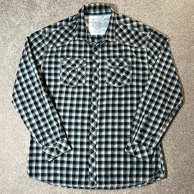 Marc Ecko Cut And Sew Mens XXL Plaid Pearl Snap Long Sleeve Dress Shirt • $14.66