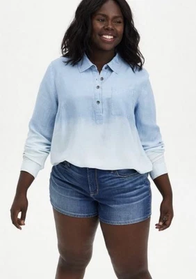 $27 • Buy Torrid NWT Plus Sz 3 Chambray Dip Dye Ombre Button Up Soft Blue. Brand New!
