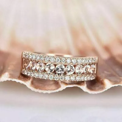 2Ct Round Simulated Morganite Half Eternity Wedding Ring 14k Rose Gold Plated • $71.57