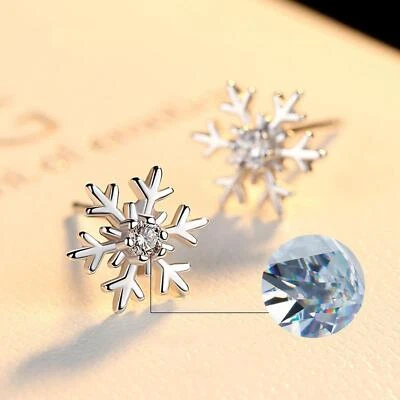 $7.78 • Buy 925 Sterling Silver Xmas Snowflake Stud Earrings Womens Girls Jewellery New Gift