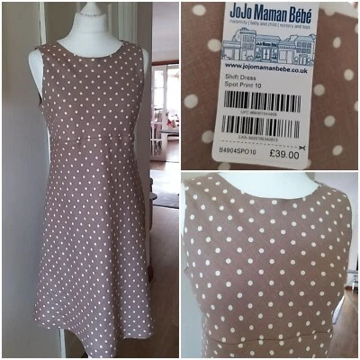 £23 • Buy BNWT  JOJO MAMAN BEBE Size 10 Taupe Linen Polka Dot Shift Summer MATERNITY DRESS
