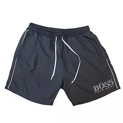 Hugo Boss Starfish Shorts Trunks Classic Black White Swim Mens Large *No Liner • $18.66