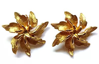 Vintage Signed HAR Gold Tone Flower Clip Earrings • $34.99