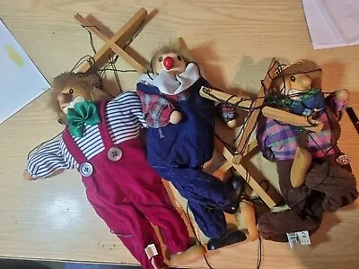 3 Clown Vintage Puppets Grove International Painted String Marionette Puppets • £5