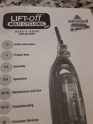 Lift Off Multi Cyclonic Pet Vacuum User's  Guide 890/18Z6 Series • $10
