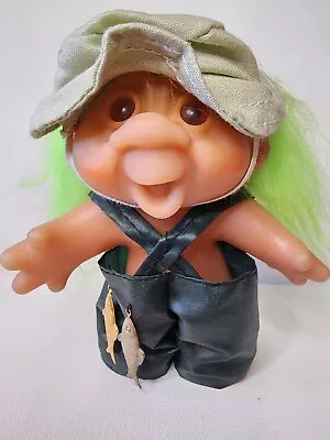 Vintage Dam Troll Doll 80s Fisherman Green Hair Amber Eyes • $20