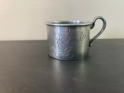 Vintage Forbes 3115 Silver Plate Baby Cup With Mickey Mouse Playing Banjo 1930s • $19.99