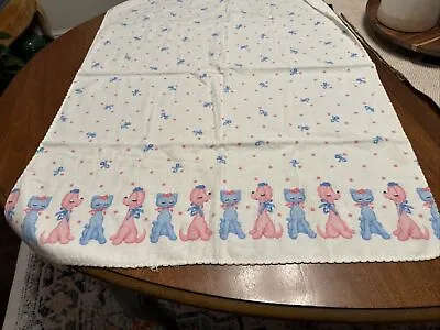 Baby Receiving Blanket Cotton Flannel Pink Poodles Blue Cats Bows Vintage • $14.99