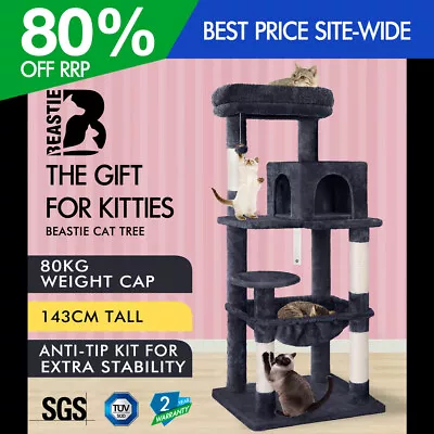 BEASTIE Cat Tree Scratching Post Scratcher Tower Condo House Furniture Wood 143 • $94.95