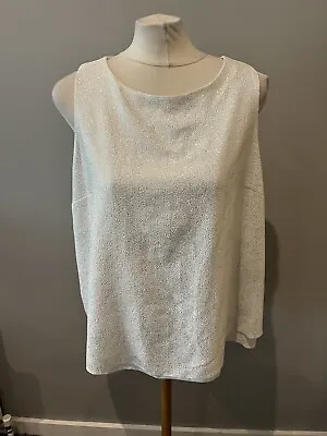 £10 • Buy Ladies Next White And Silver Sparkly Shiny Open Chiffon Back Dressy Top Size 20 