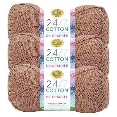 (3 Pack) Lion Brand Yarn 769-300AB 24/7 Cotton DK Sparkle Yarn Truffle • $14.97