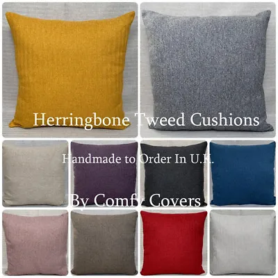 Premium Quality Handmade Herringbone Tweed Cushion Covers Sofa Bed Many Colours • £8.25