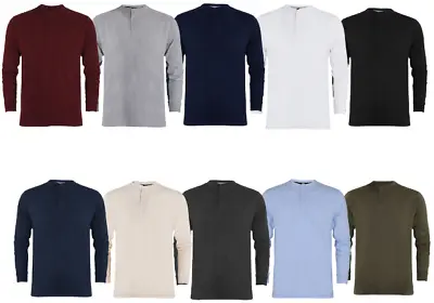 Men's Henley Long - Sleeve Single Jersey T-Shirt With Granddad Collar (2334) • £10.99