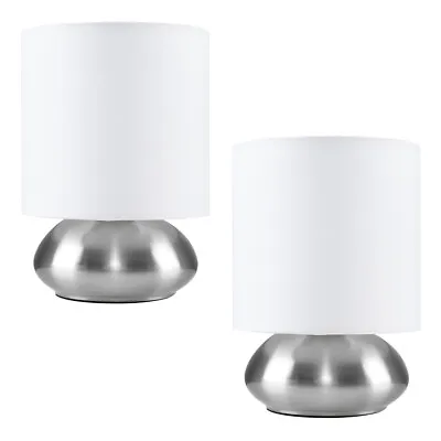 £24.29 • Buy Bedside Touch Table Lamp Chrome 21.5CM Tall Lights Fabric Shades LED Bulb