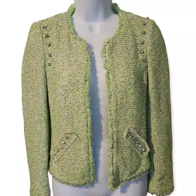 Zara Tweed Blazer Neon Lime Green Studded Cropped Size Small • £33.78