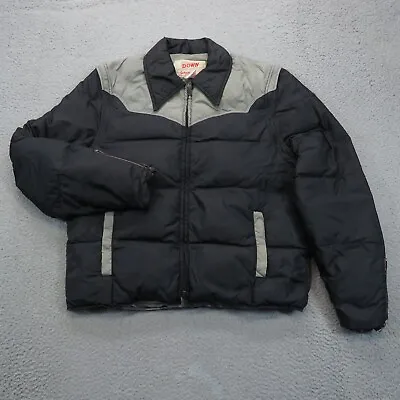 VTG Schott Jacket Men Large Black Gray Down Fill Western Puffer Removable Sleeve • $59.95