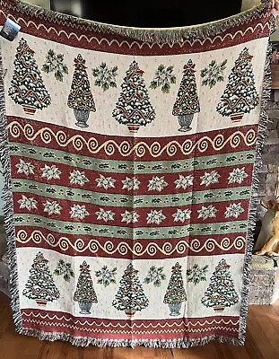 Manual Woodworkers & Weavers USA Christmas Topiaries Tapestry Throw 51x68 NWT • $49.99