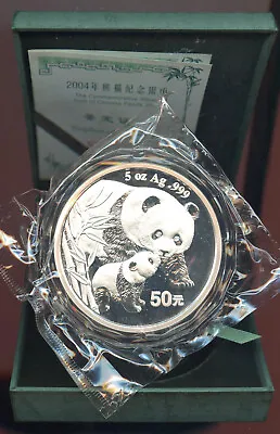 China 2004  Silver 5 Ounce Panda  50 Yuan  Sealed In Plastic Box/coa • $285