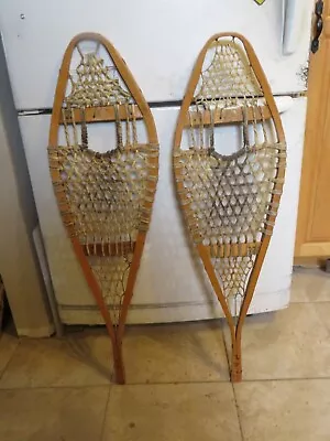 Vintage Wooden Snowshoes Size  35`` Long By  11 ` Wide  Chalet Decor   3805 • $39.99