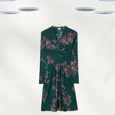 Ex Fat Face Women's Long Sleeve Floral Jersey Dress In Teal Green • £27.95