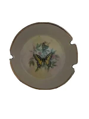 Vintage Porcelain Ashtray W/ Butterflies Flowers & Gold Trim Mary Ellen 1979 • $23