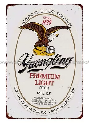 1980s Yuengling Premium Light Beer Pottsville PA Liquor Drink Club Bar Tin Sign • $18.93